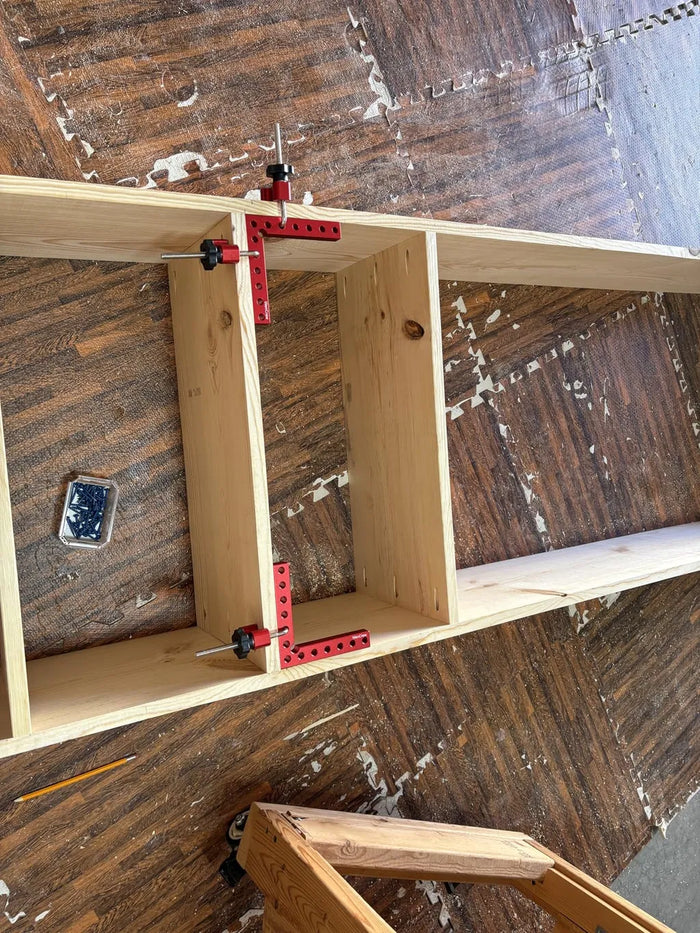 Customer photo - clamps squaring a bookshelf carcass