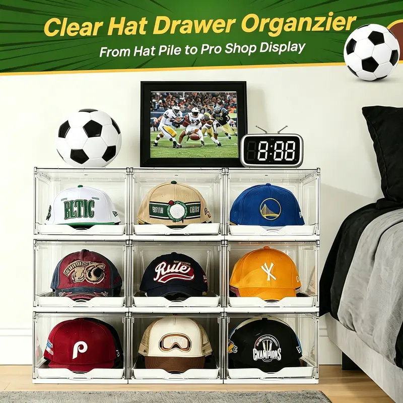 3x3 hat display tower in a bedroom