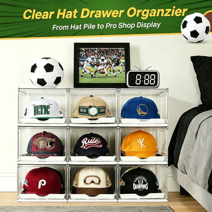 3x3 hat display tower in a bedroom