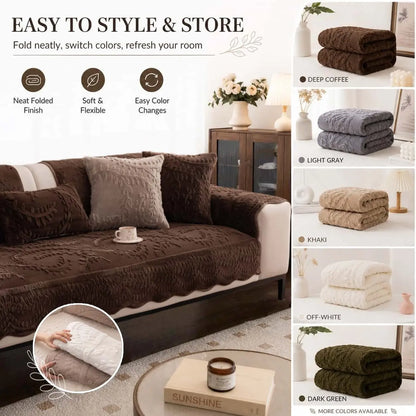 [Black Friday] 1-Piece Embossed Plush SofaCover, Thick Non-Slip Pet-Friendly CouchProtector Throw for 2- and 3-Seater Sofas