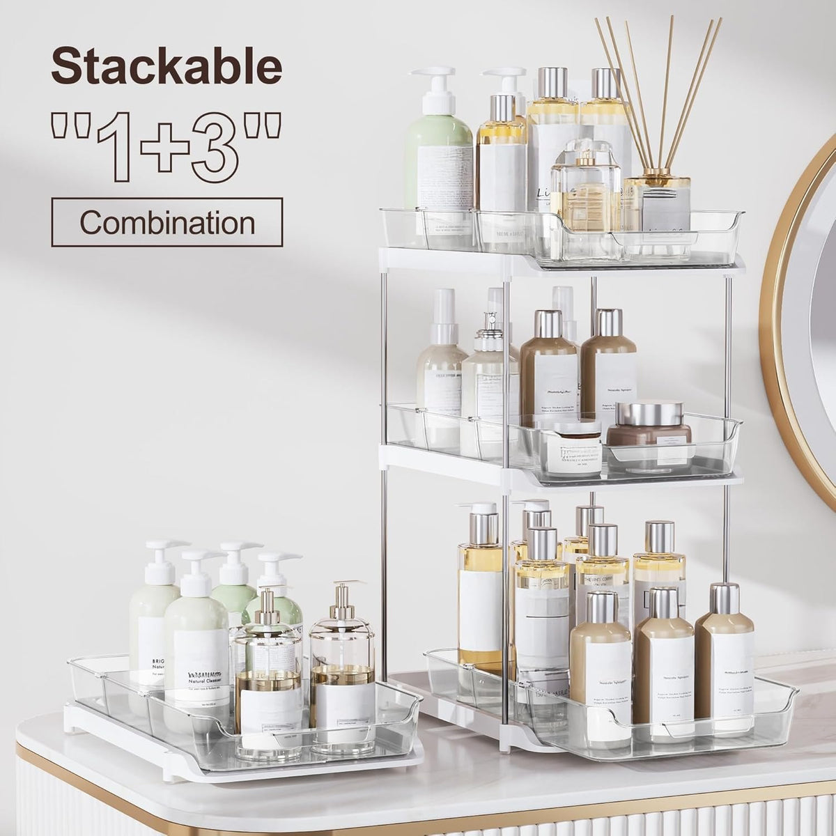 Stackable combinations of the pull-out organizers