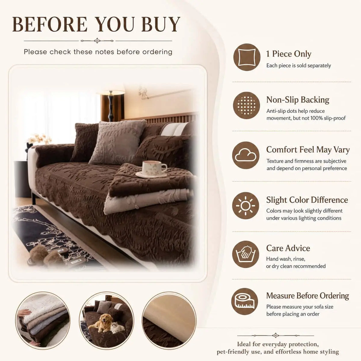 [Black Friday] 1-Piece Embossed Plush SofaCover, Thick Non-Slip Pet-Friendly CouchProtector Throw for 2- and 3-Seater Sofas