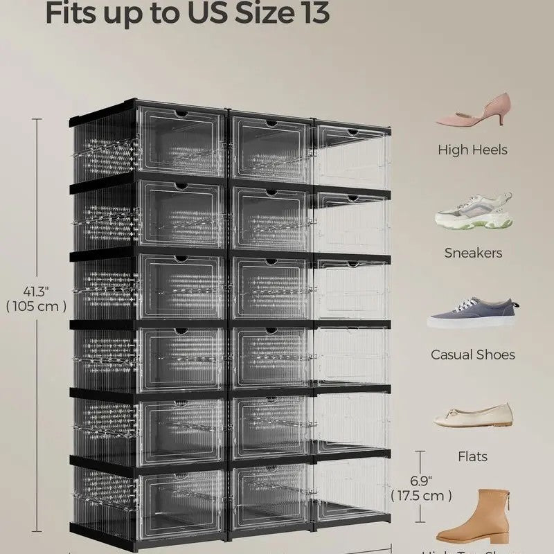 Fits shoes up to US Size 13; each cabinet is 41.3 in tall