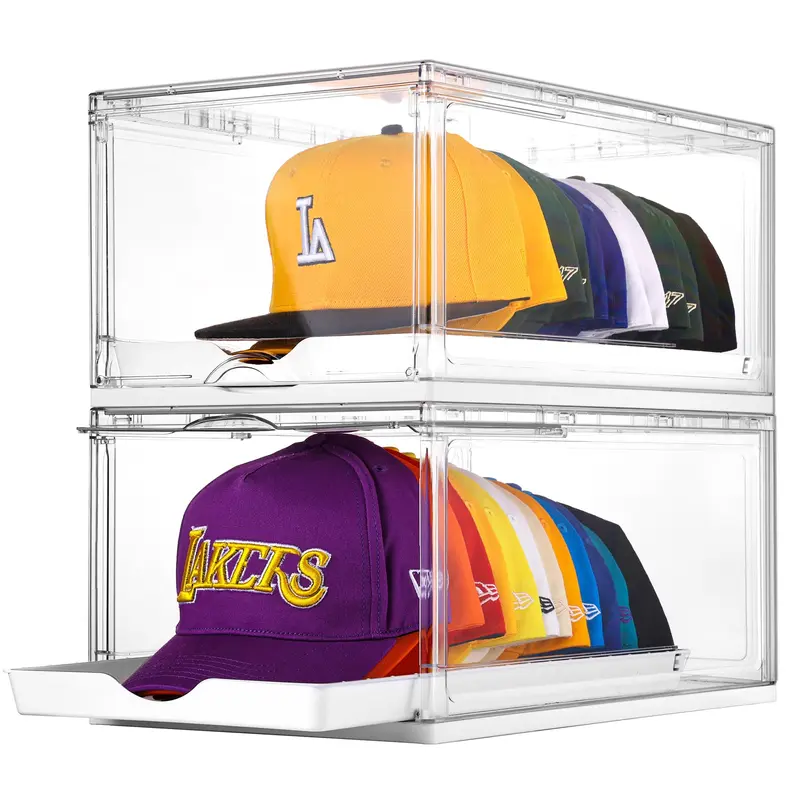 Two stacked clear cap storage boxes