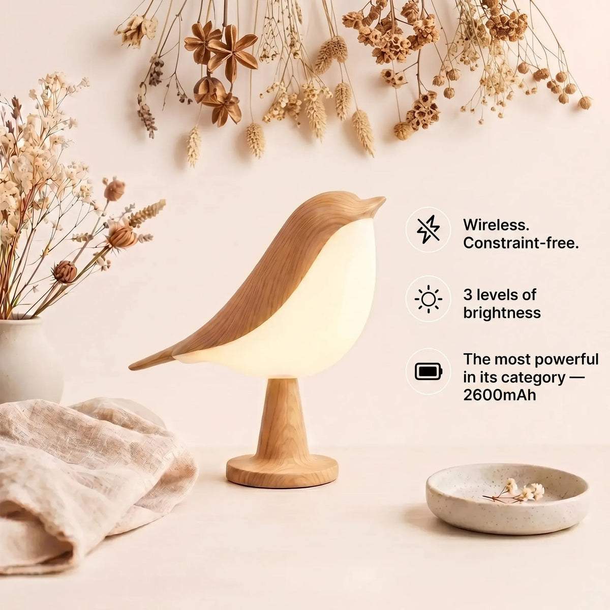 Cordless design, 3 brightness levels, 2000mAh battery