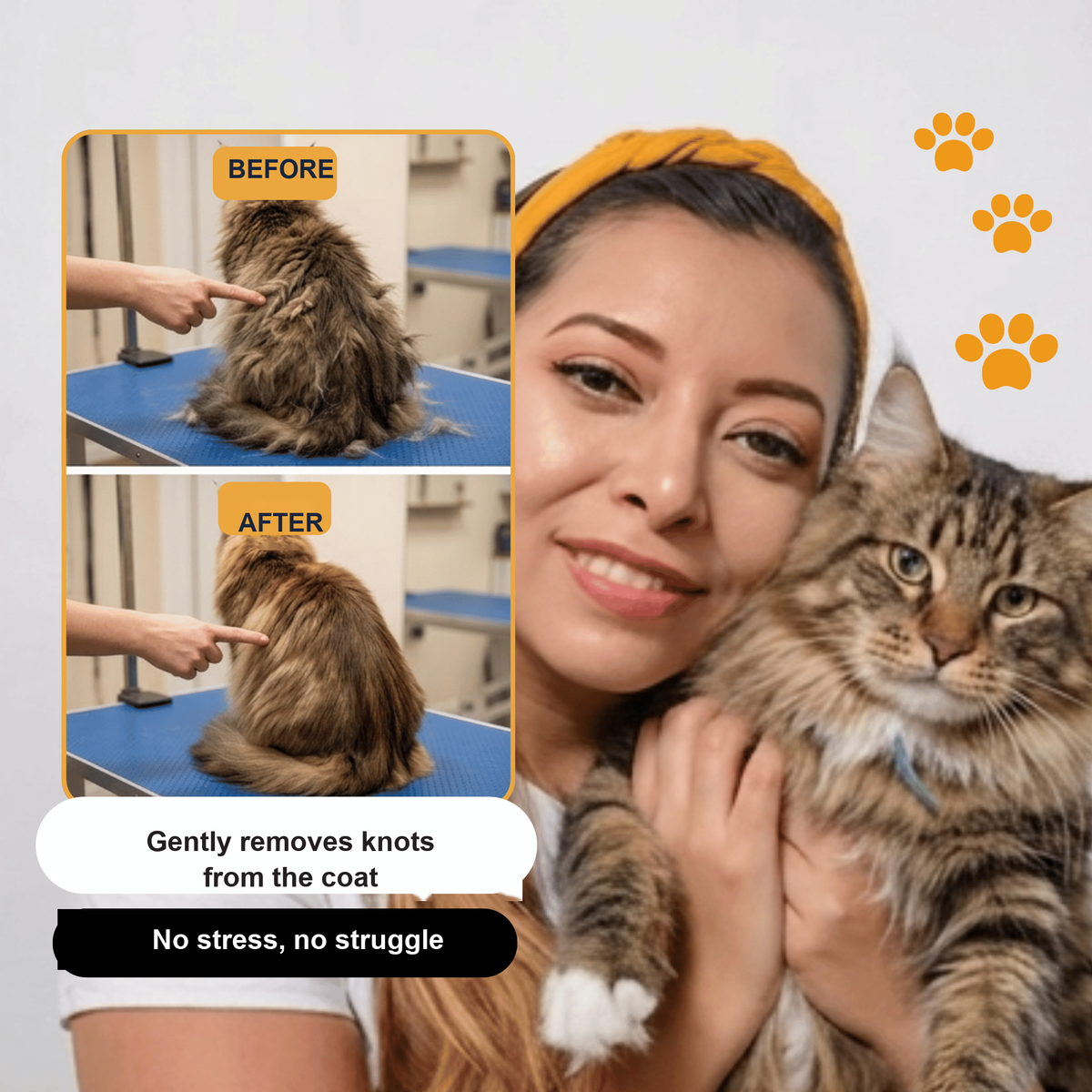 Before and after — gentle, stress-free grooming
