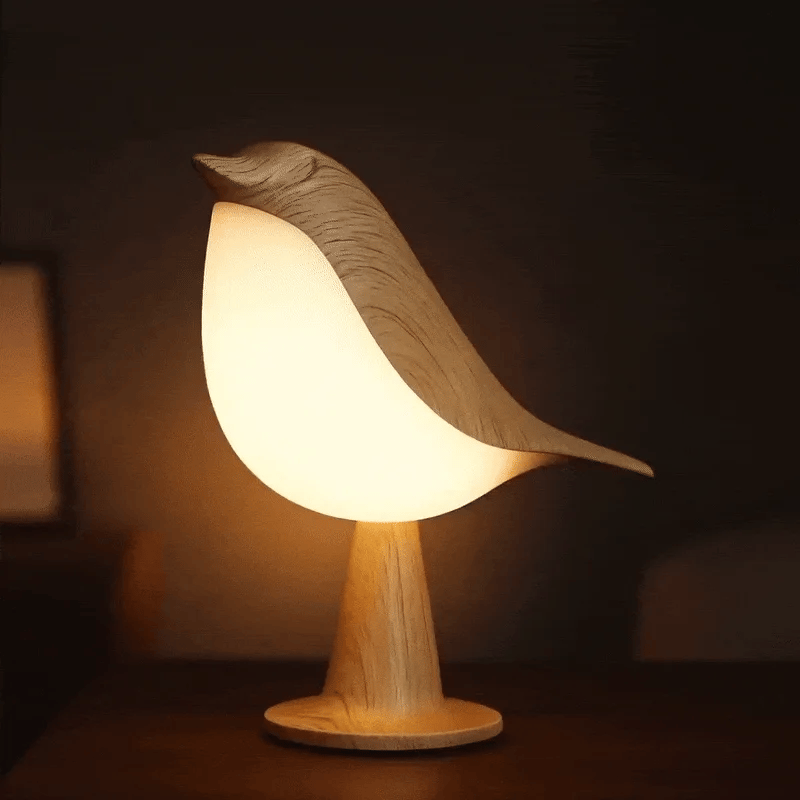 Aviora touch bird lamp glowing warm
