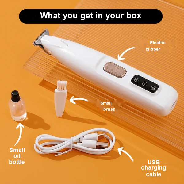 What you get in your box: clipper, brush, oil bottle, USB cable