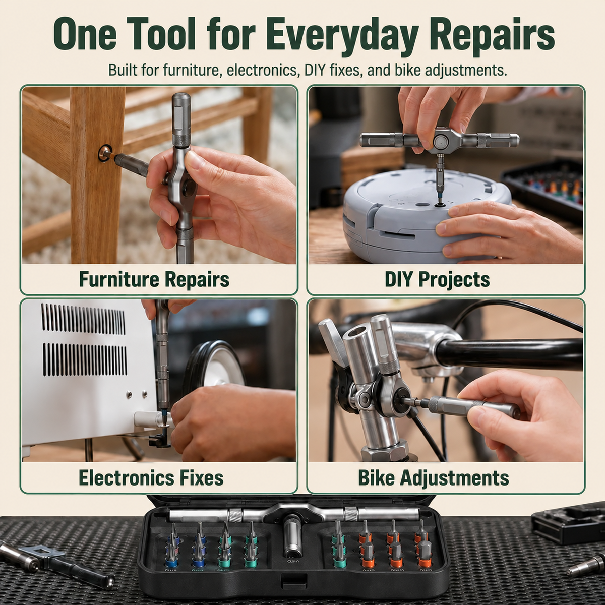 MultiTool Set — High-Torque T-Handle Ratchet Screwdriver Kit