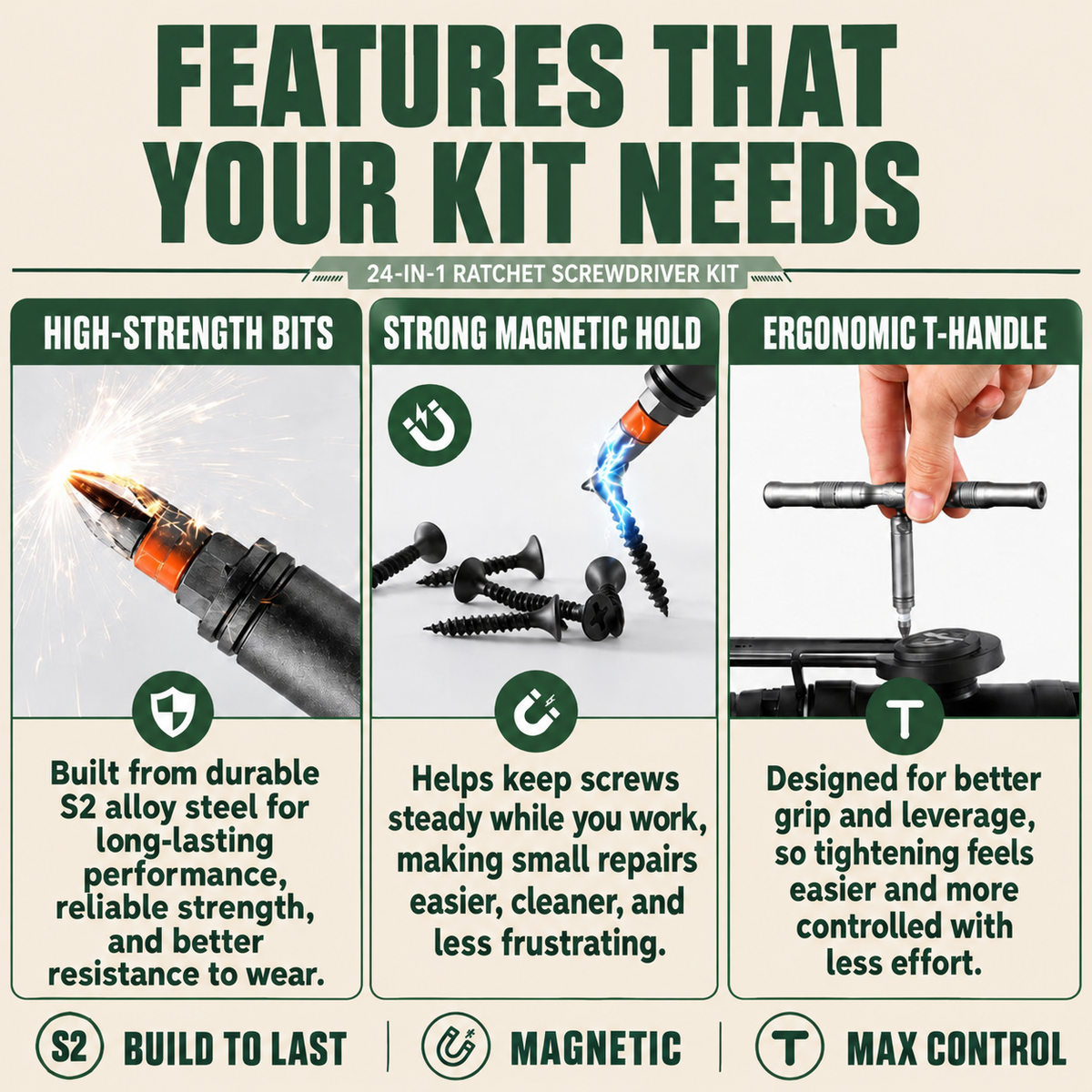 MultiTool Set — High-Torque T-Handle Ratchet Screwdriver Kit