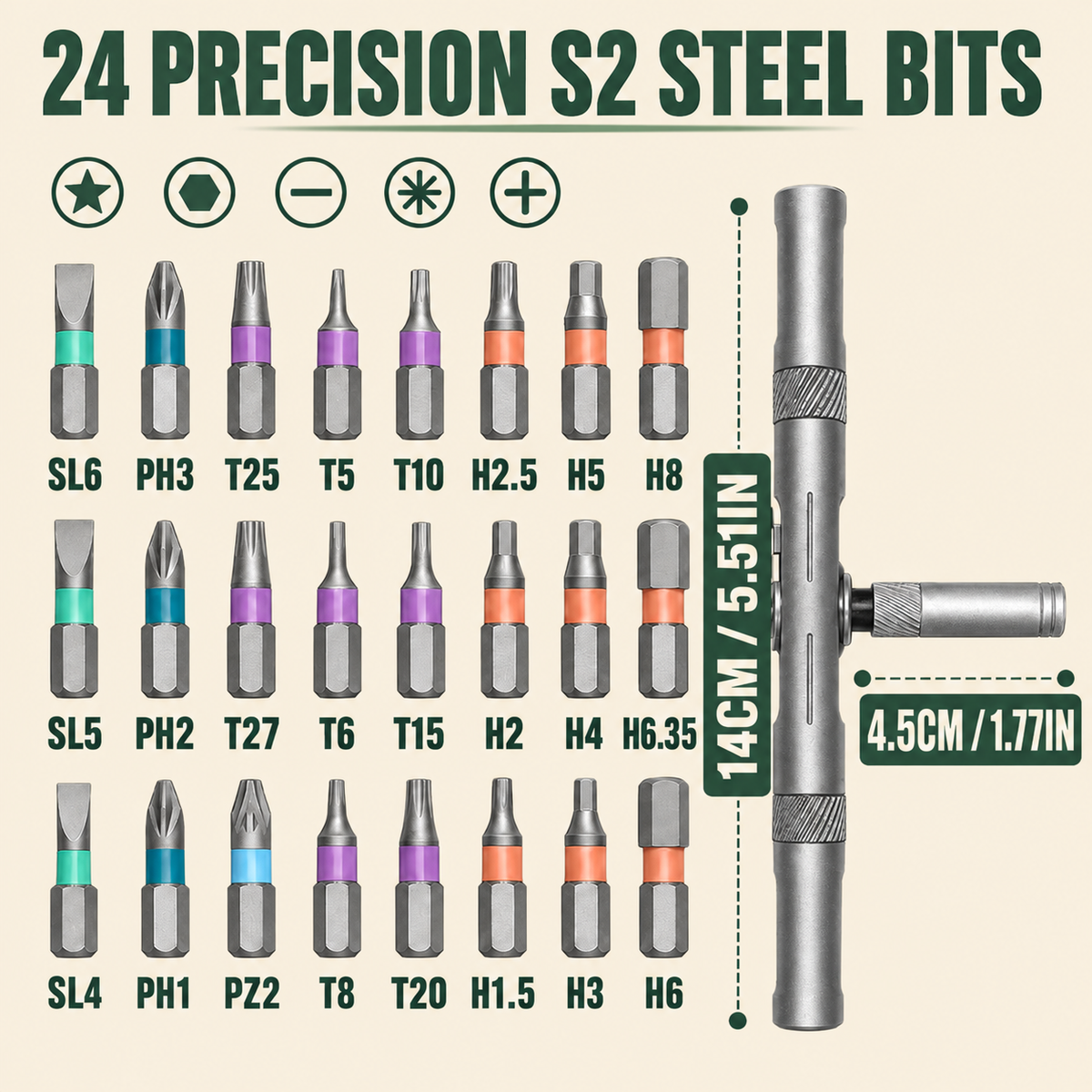 MultiTool Set — High-Torque T-Handle Ratchet Screwdriver Kit
