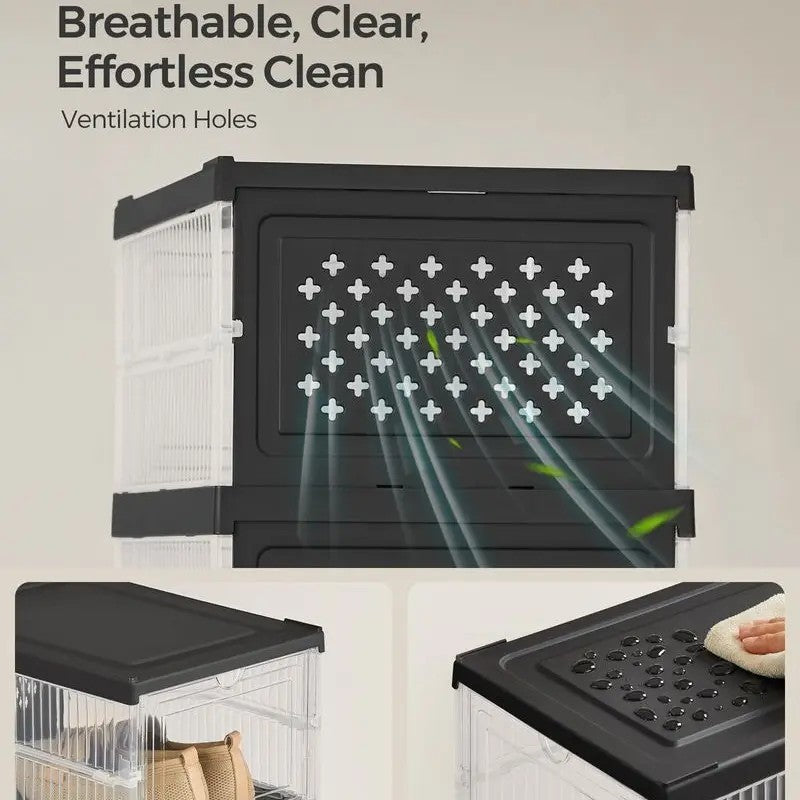 Ventilated clear front doors keep shoes aired and easy to clean