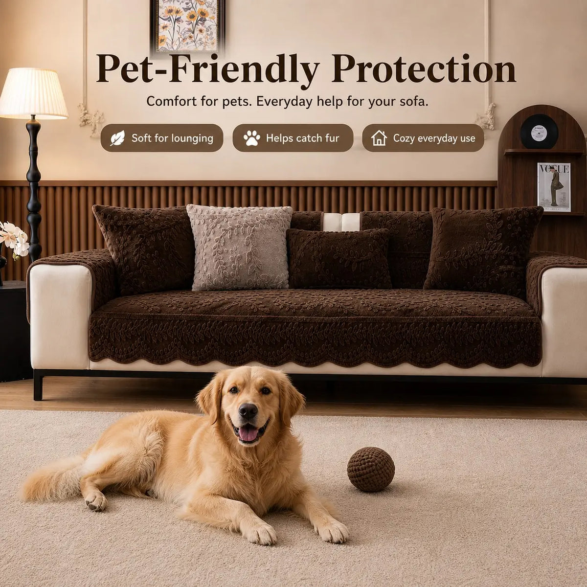 [Black Friday] 1-Piece Embossed Plush SofaCover, Thick Non-Slip Pet-Friendly CouchProtector Throw for 2- and 3-Seater Sofas