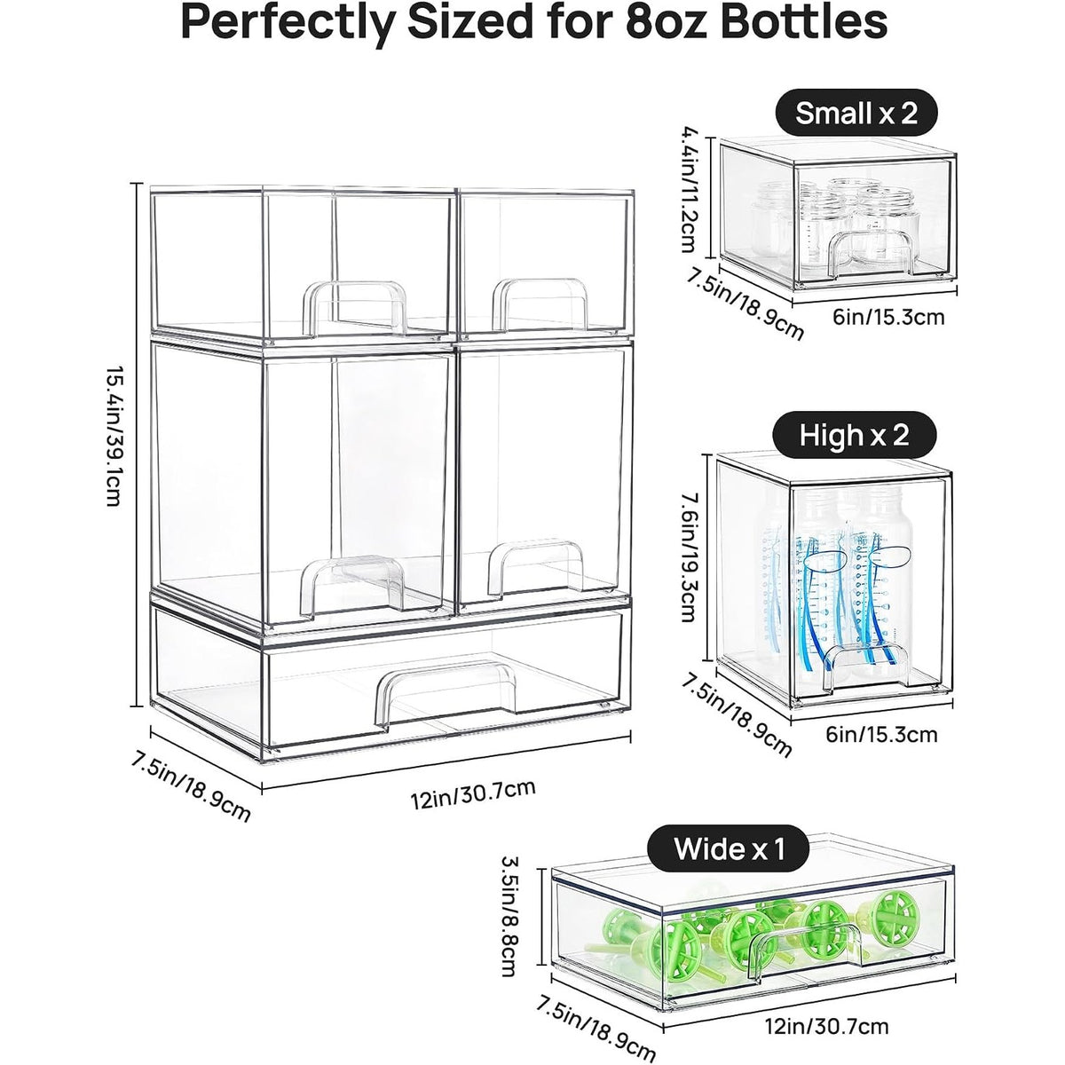 Drawer dimensions: small 4.4in, tall 7.6in, wide 12in