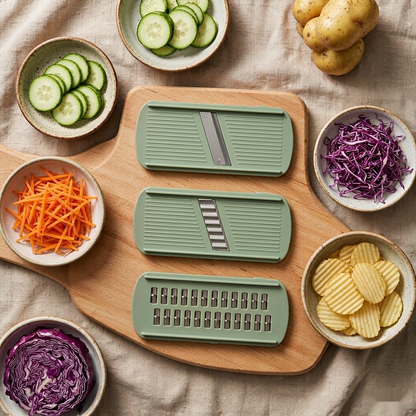 Interchangeable blade inserts on a wooden board