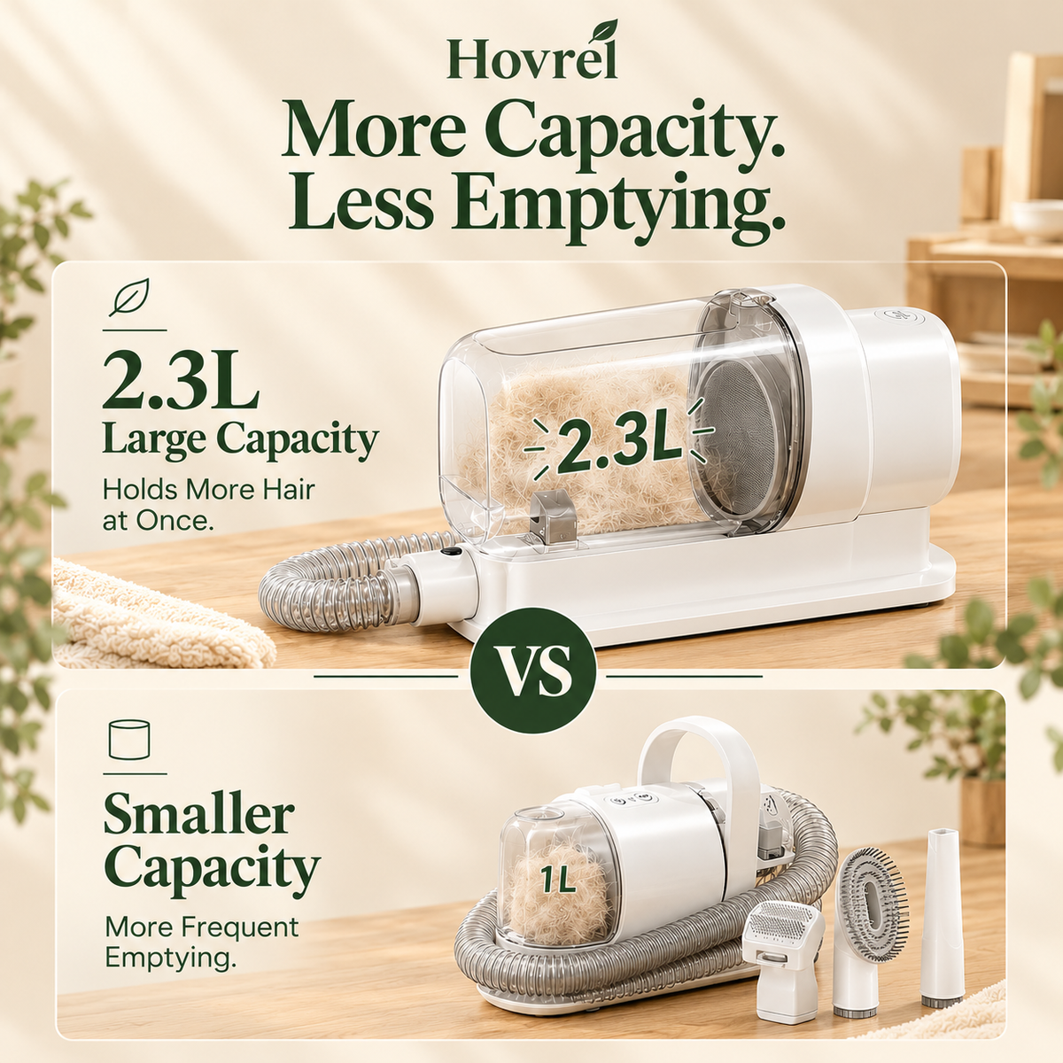 2.3L large capacity canister vs 1L smaller competitor