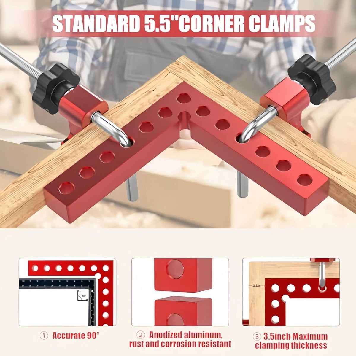 Corner clamp holding boards at a perfect 90 degree angle