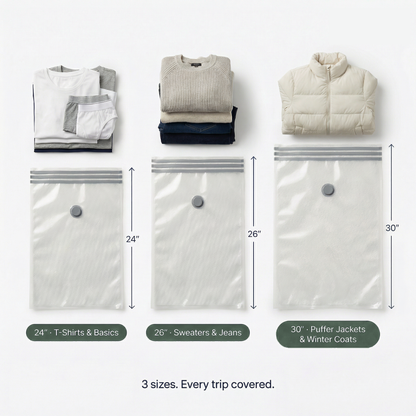 Three travel sizes chart