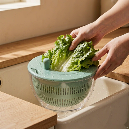 Rinsing lettuce in the sieve basket